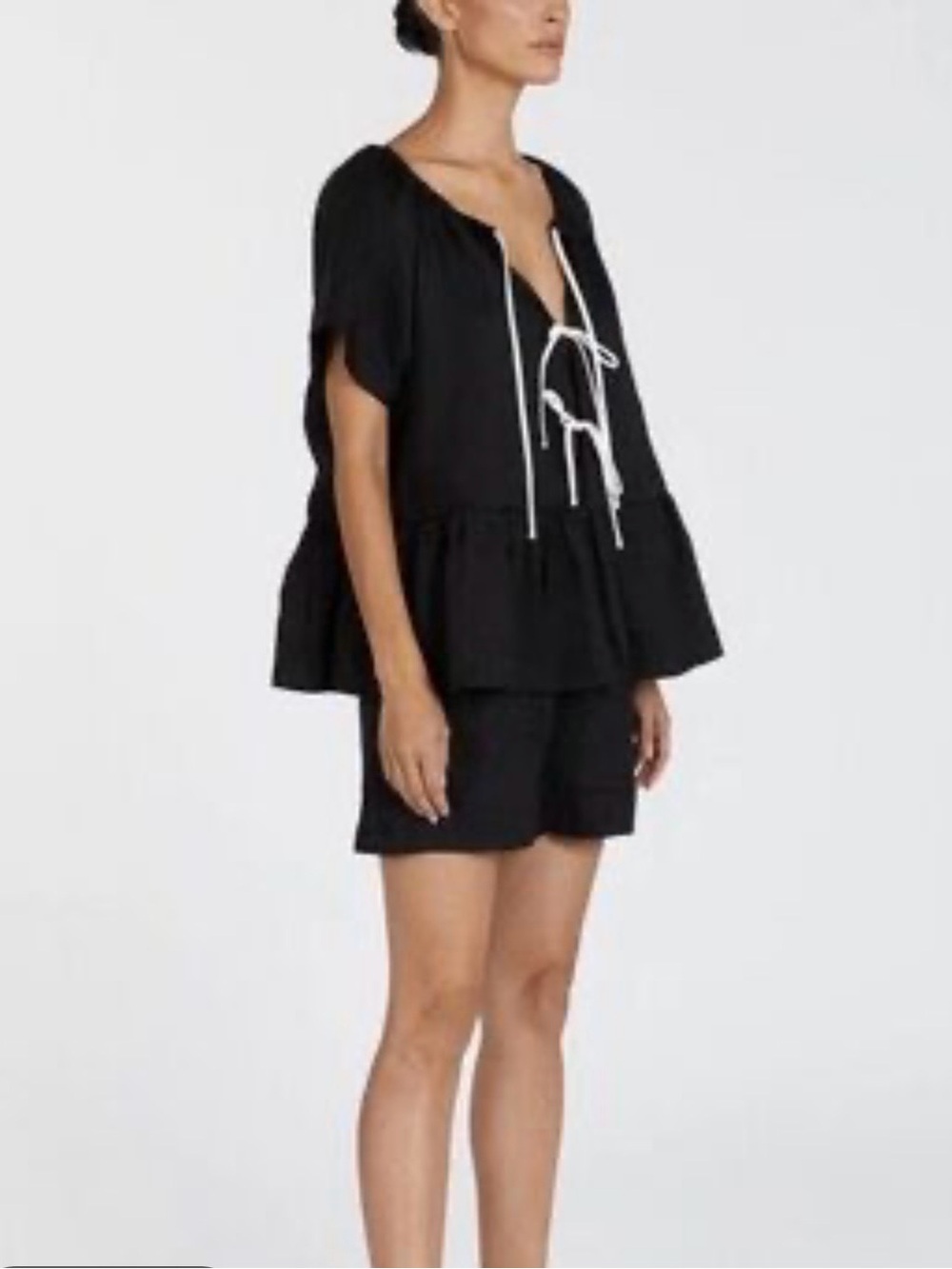DISSH Black Tunic Top with White Tie Accents